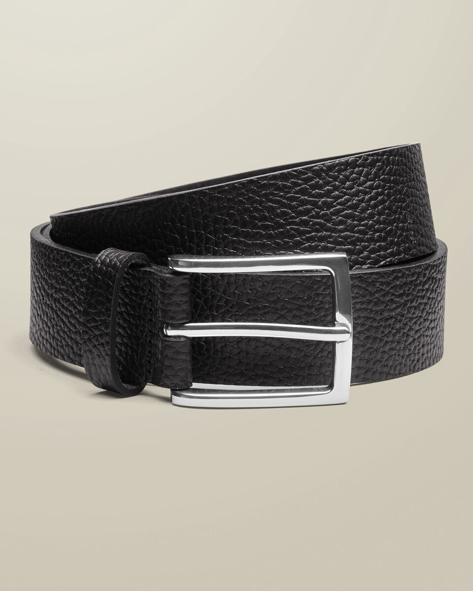 Textured Leather Chino Belt - Black
