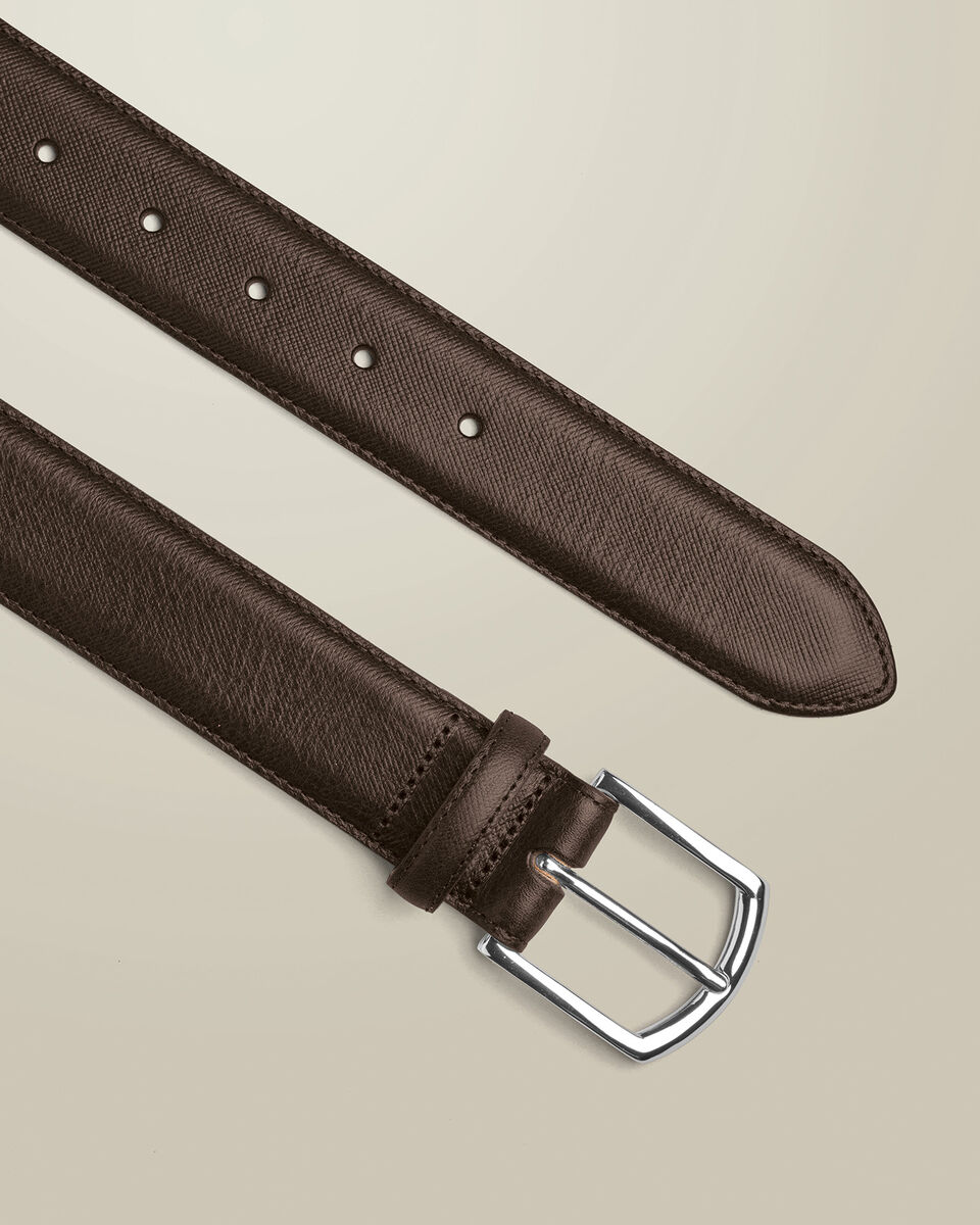 Leather Formal Saffiano Print Belt - Dark Chocolate