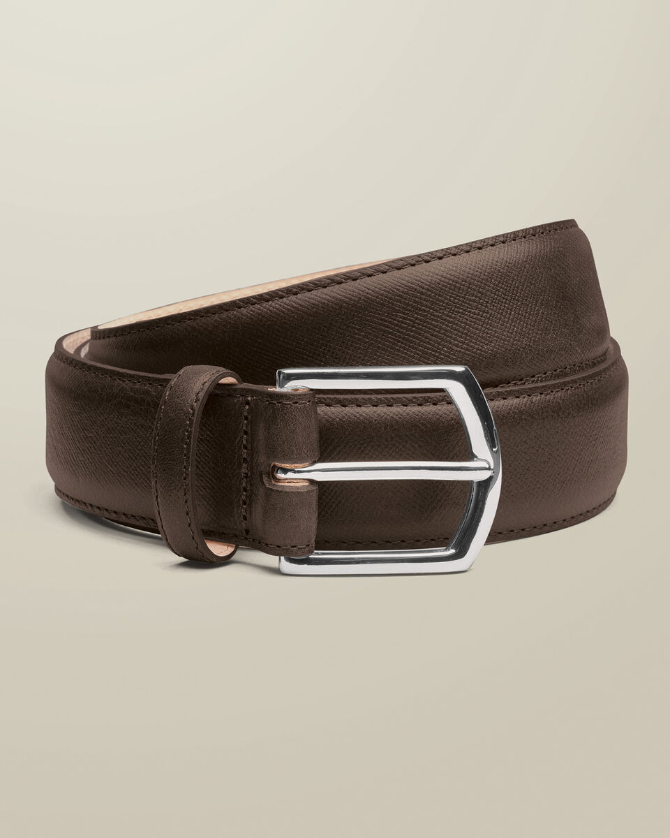 Leather Formal Saffiano Print Belt - Dark Chocolate Main image