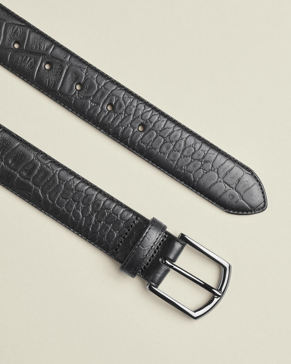 Made in England Embossed Leather Belt - Black
