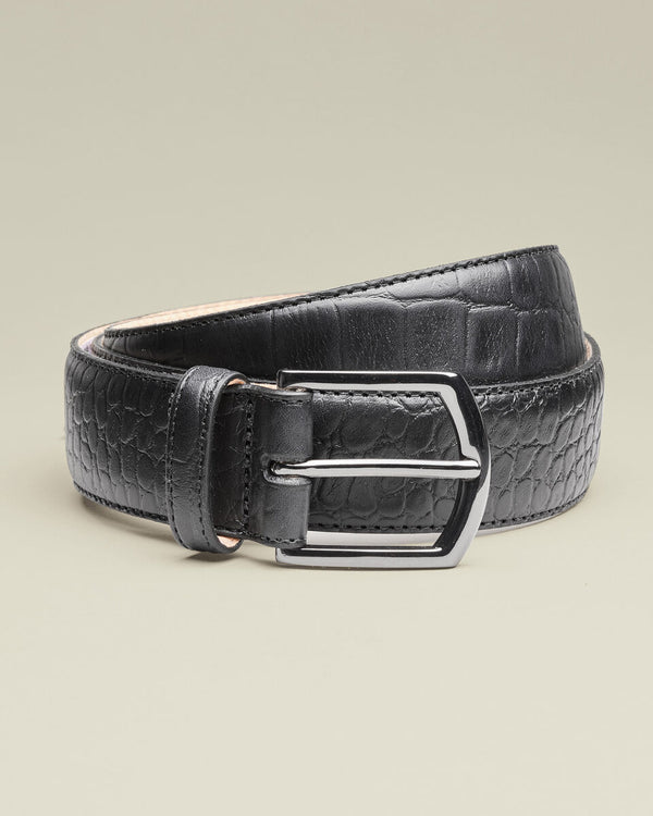Made in England Embossed Leather Belt - Black