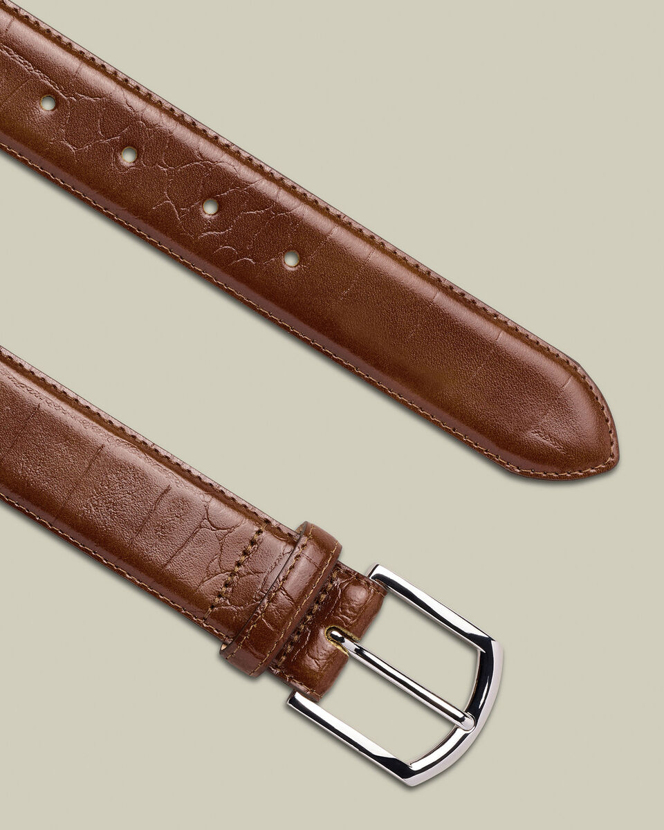 Embossed Leather Belt - Chestnut Brown Secondary image