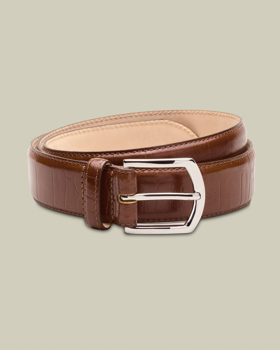 Embossed Leather Belt - Chestnut Brown Main image