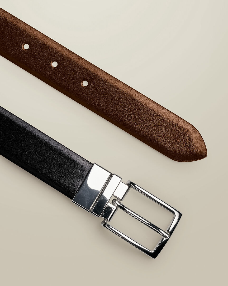 Leather Reversible Belt - Black & Dark Tan Secondary image
