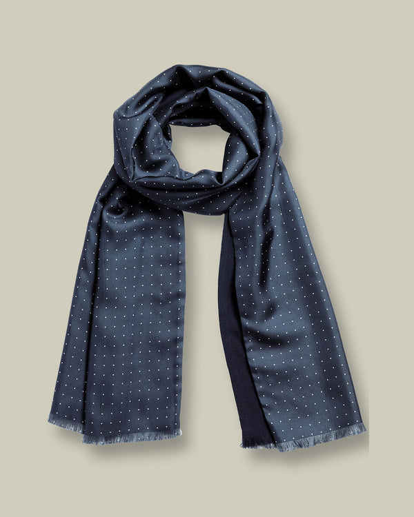 Silk Spot Print Scarf - Navy
