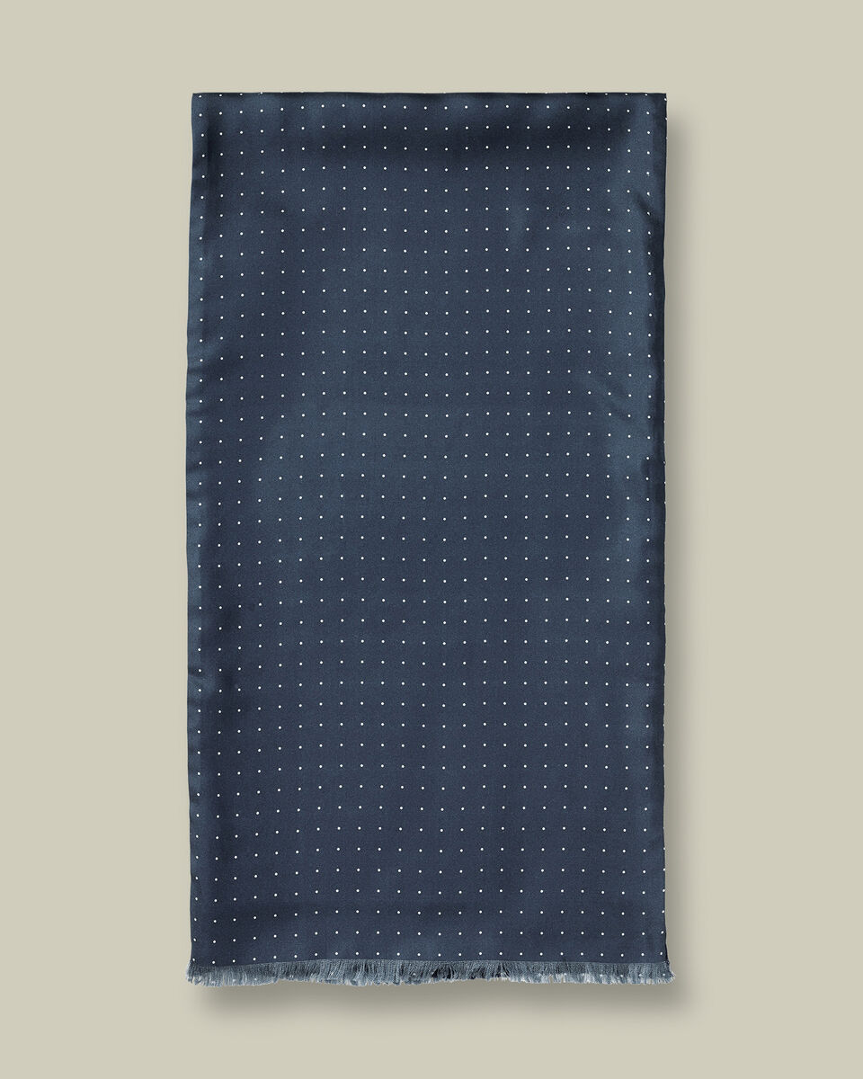Silk Spot Print Scarf - Navy Main image