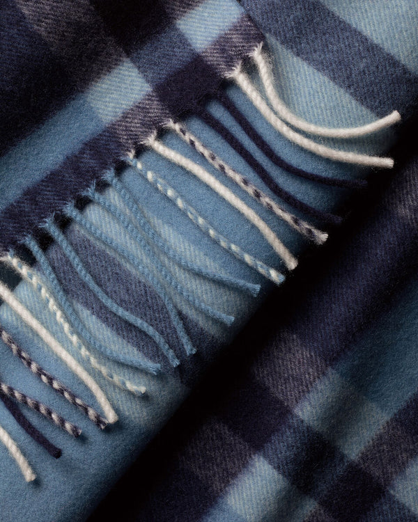 Cashmere Check Scarf - Light Blue & Navy