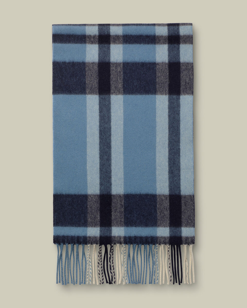 Cashmere Check Scarf - Light Blue & Navy