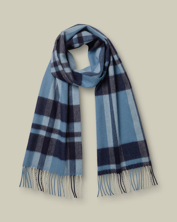 Cashmere Check Scarf - Light Blue & Navy