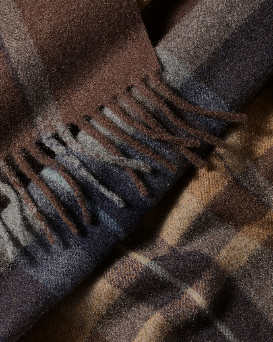 Cashmere Plaid Check Scarf - Chocolate Brown