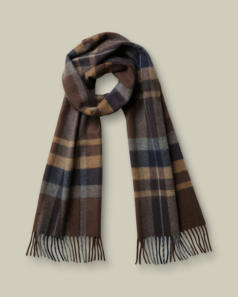 Cashmere Plaid Check Scarf - Chocolate Brown
