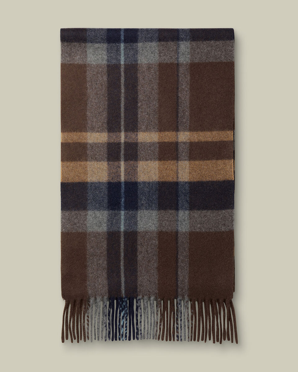 Cashmere Plaid Check Scarf - Chocolate Brown Main image
