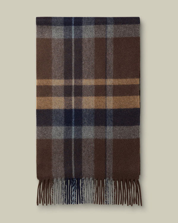 Cashmere Plaid Check Scarf - Chocolate Brown