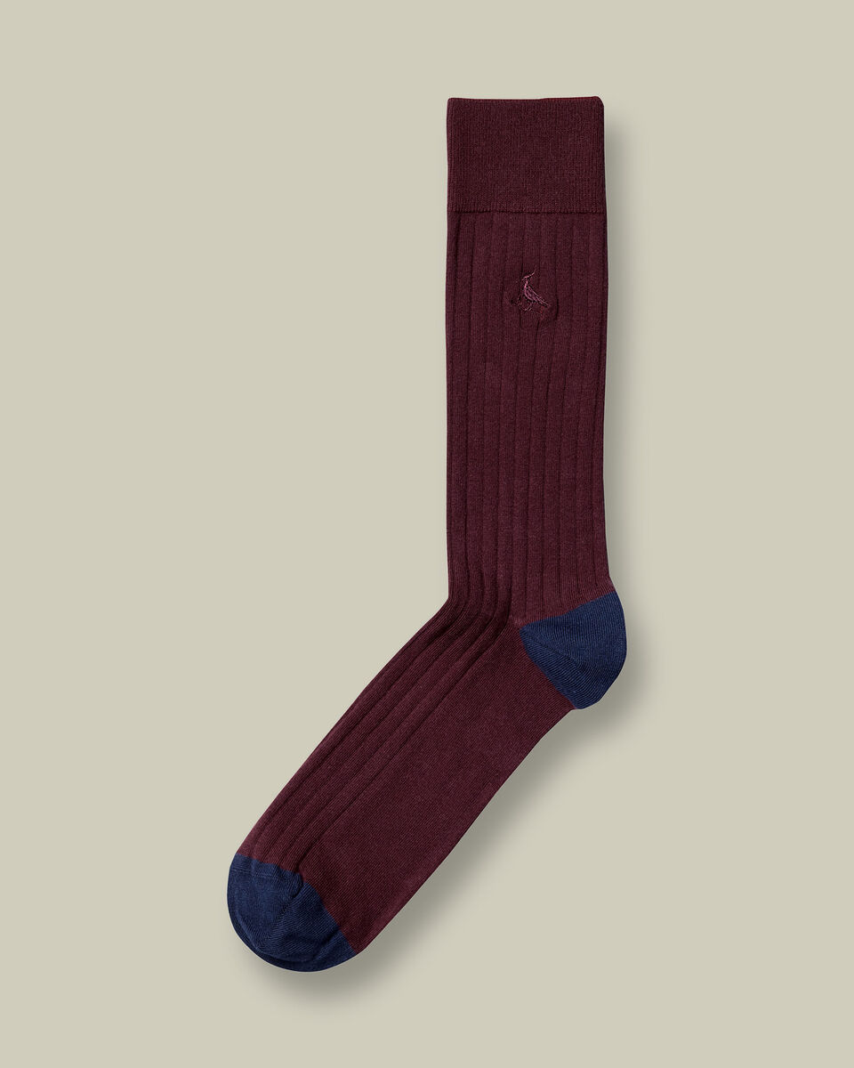 Cotton Rib Dress Socks - Wine