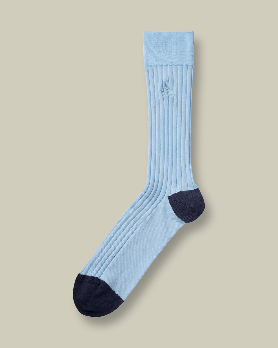 Cotton Rib Dress Socks - Light Blue