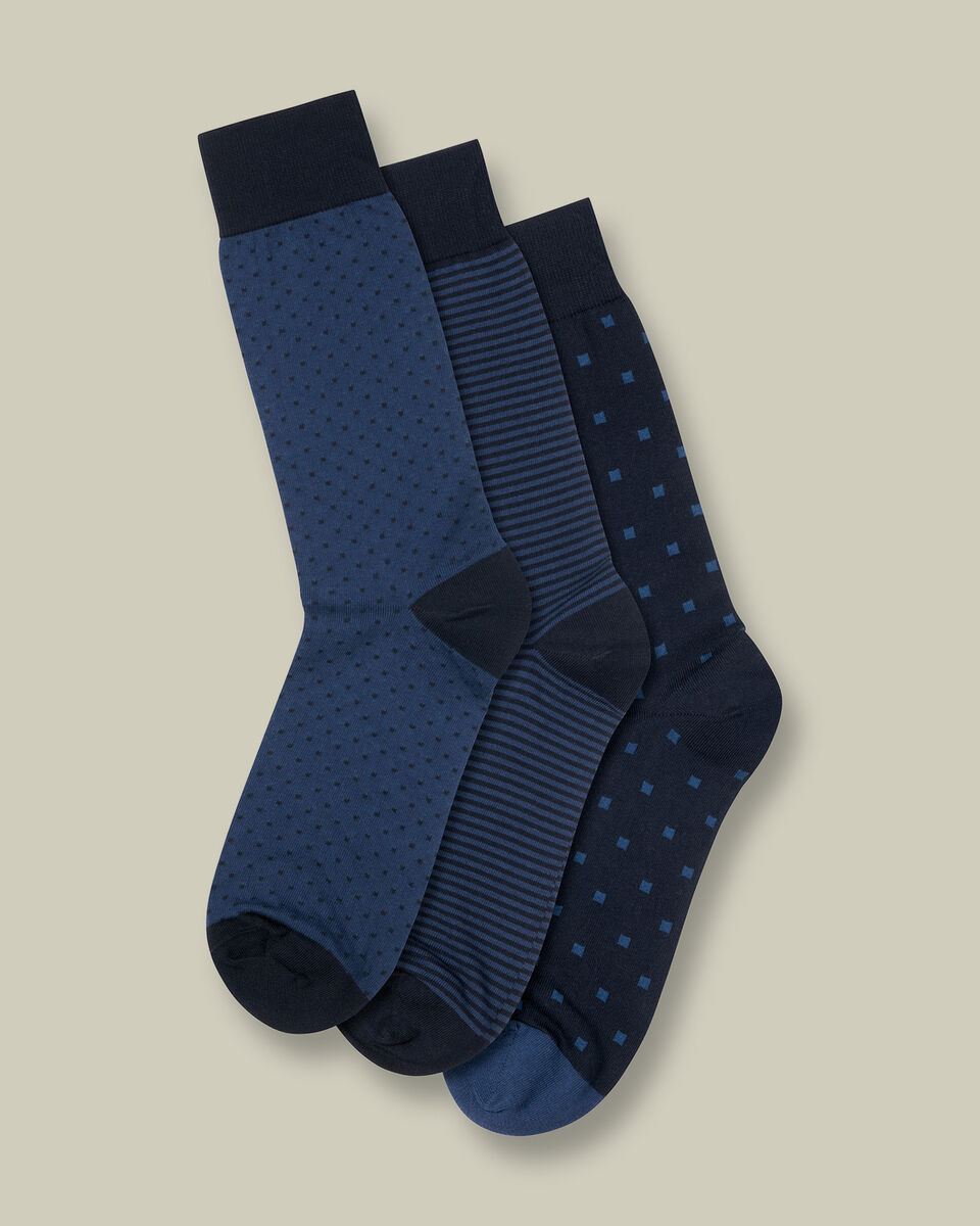 3 Pair Cotton Rich Multipack Socks - Navy & Indigo Blue Main image
