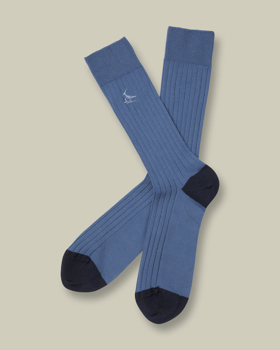 Cotton Rib Dress Socks - Indigo Blue