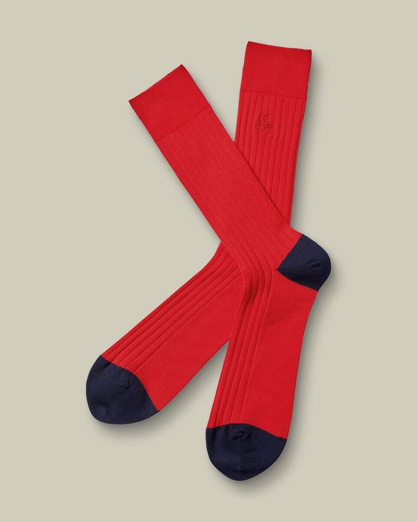 Cotton Rib Dress Socks - Red