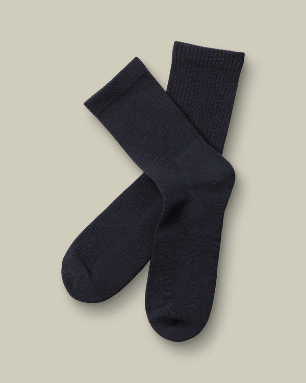 Cotton Rib Comfort Socks - Navy