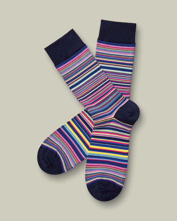 Stripe Socks - Bright Pink & Cobalt Blue