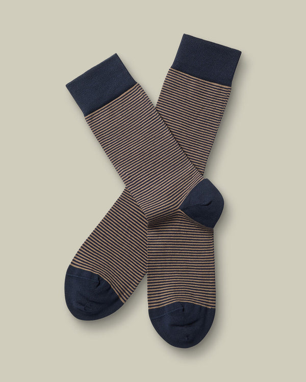 Stripe Socks - Camel & Navy