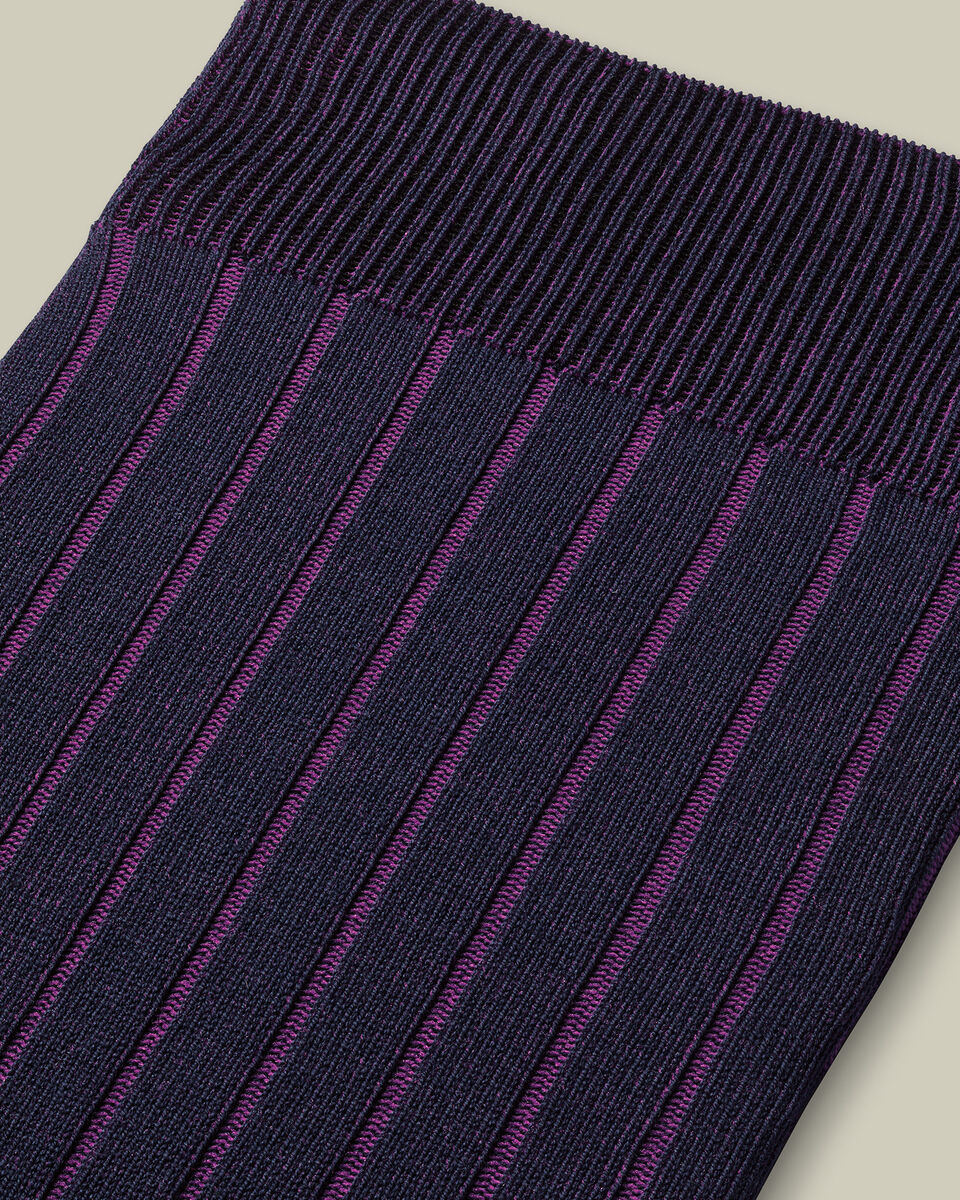 Cotton Rib Stripe Socks - Purple
