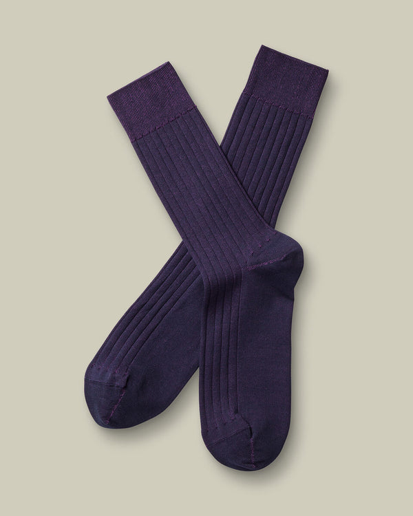 Cotton Rib Stripe Socks - Purple