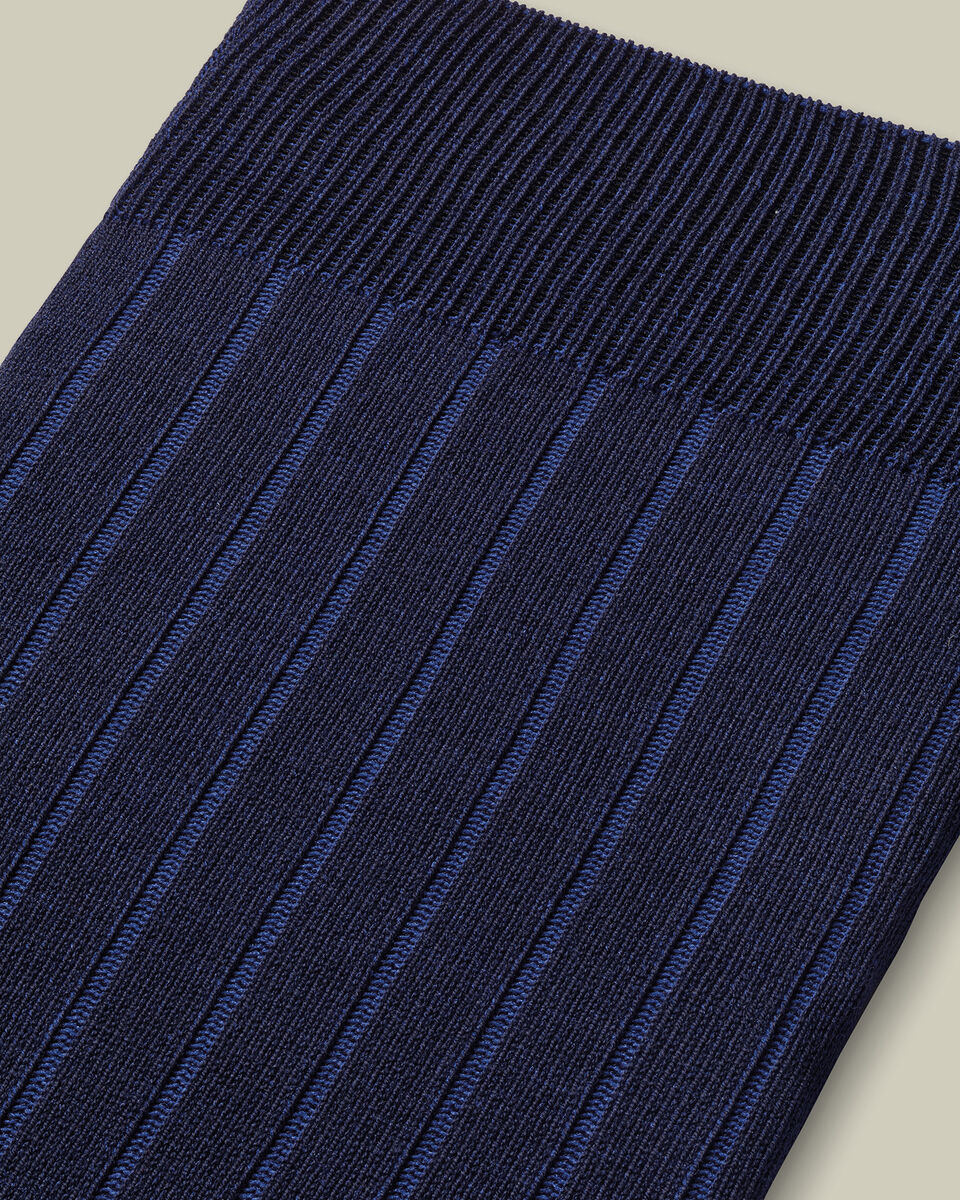 Cotton Rib Stripe Socks - Royal Blue