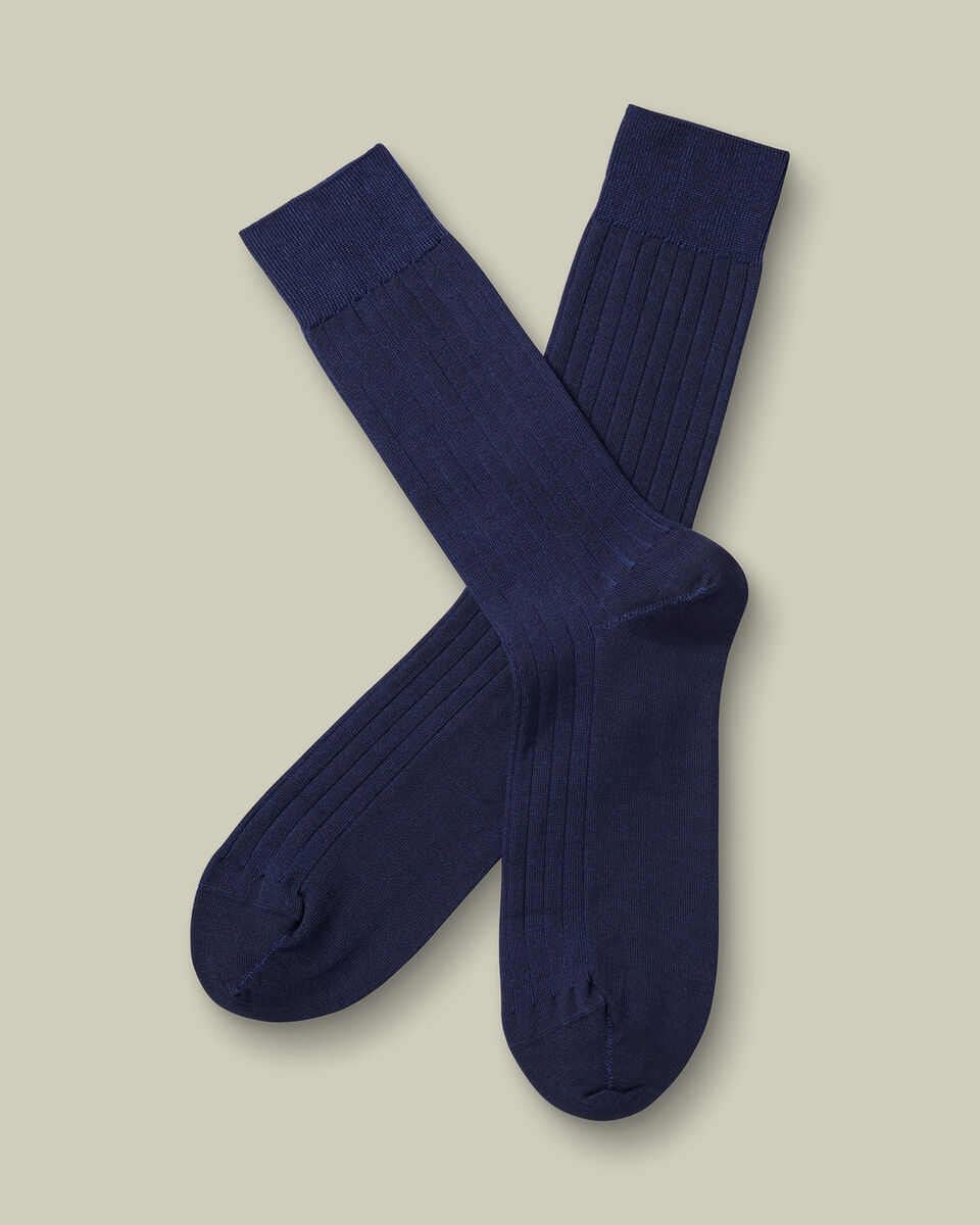 Cotton Rib Stripe Socks - Royal Blue Main image