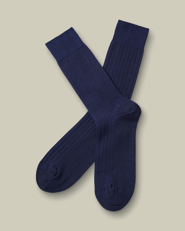 Cotton Rib Stripe Socks - Royal Blue