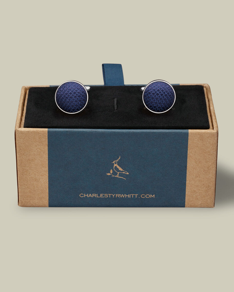 Silk Round Cufflinks - Navy
