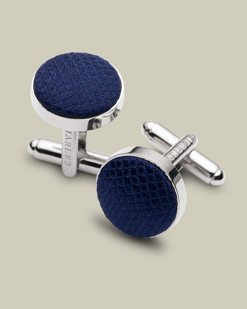 Silk Round Cufflinks - Navy Main image
