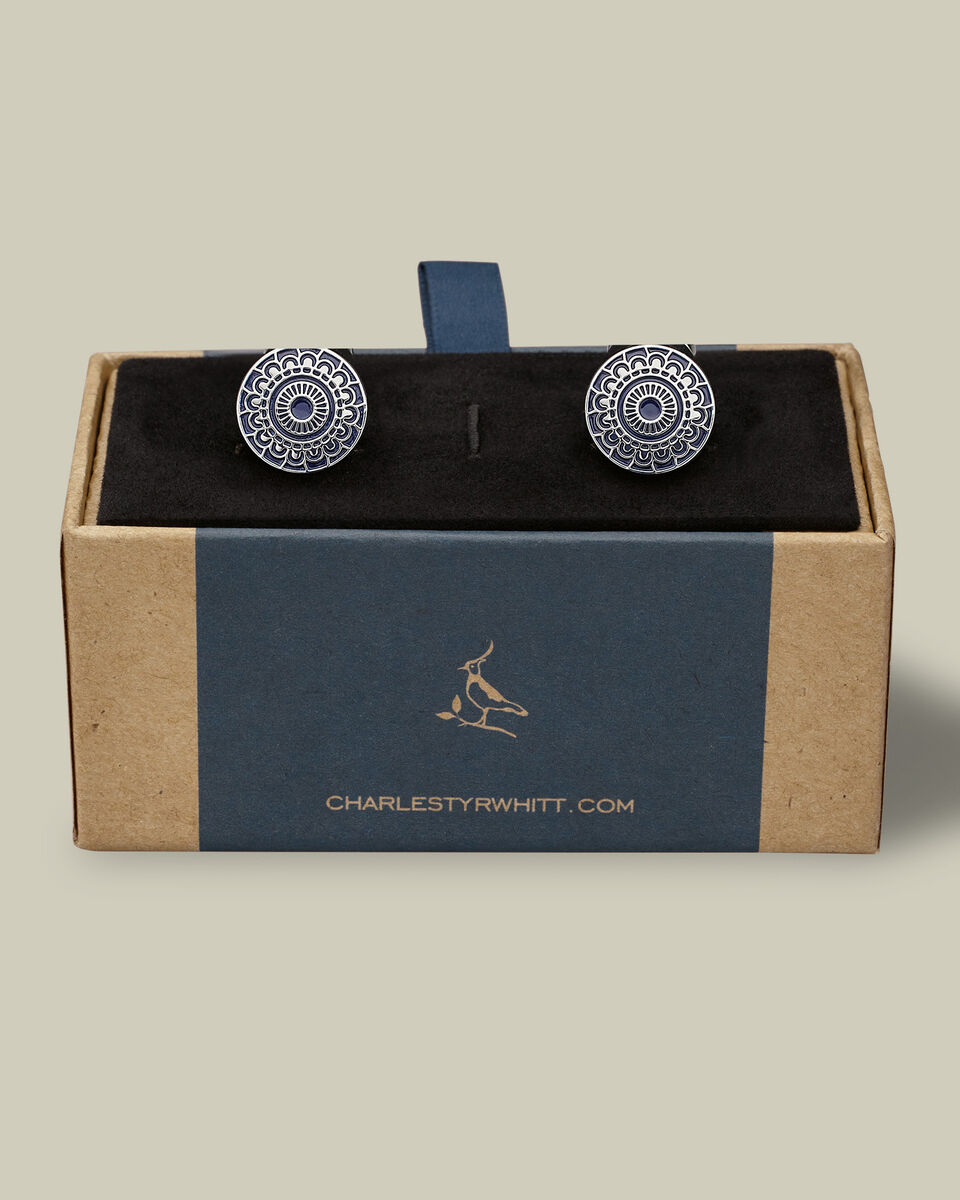Enamel Patterned Cufflinks - Navy Secondary image
