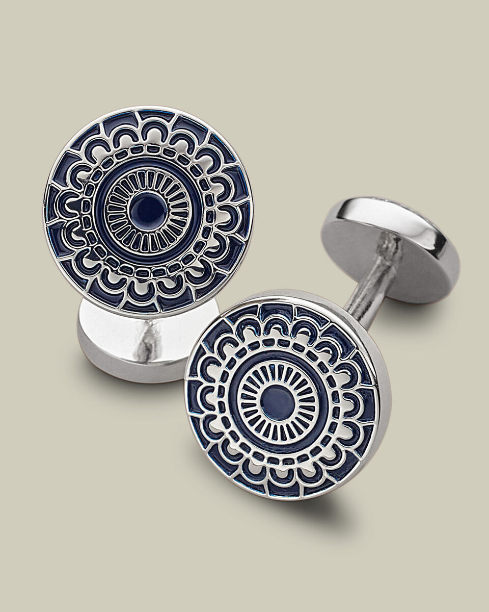 Enamel Patterned Cufflinks - Navy Main image