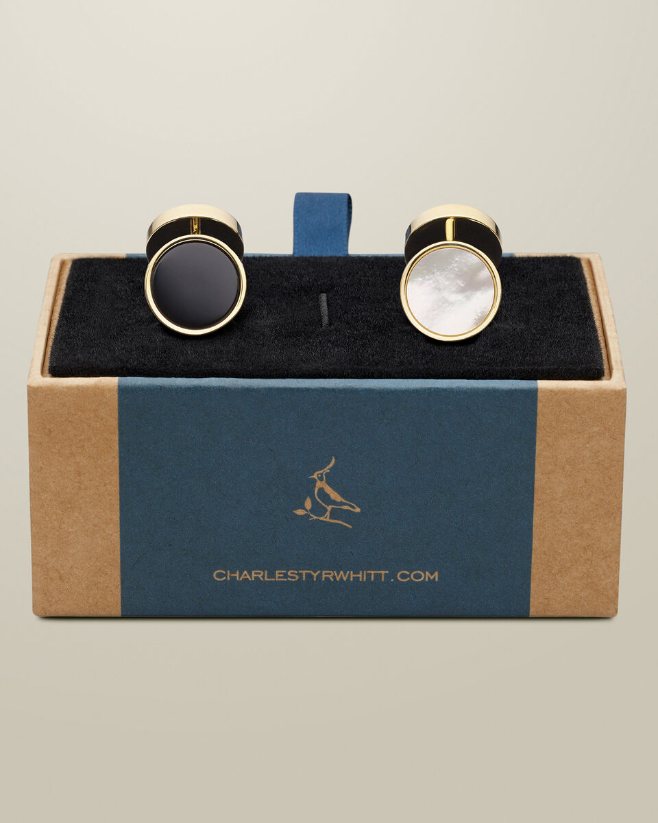 Mother of Pearl and Onyx Reversible Evening Cufflinks - Gold