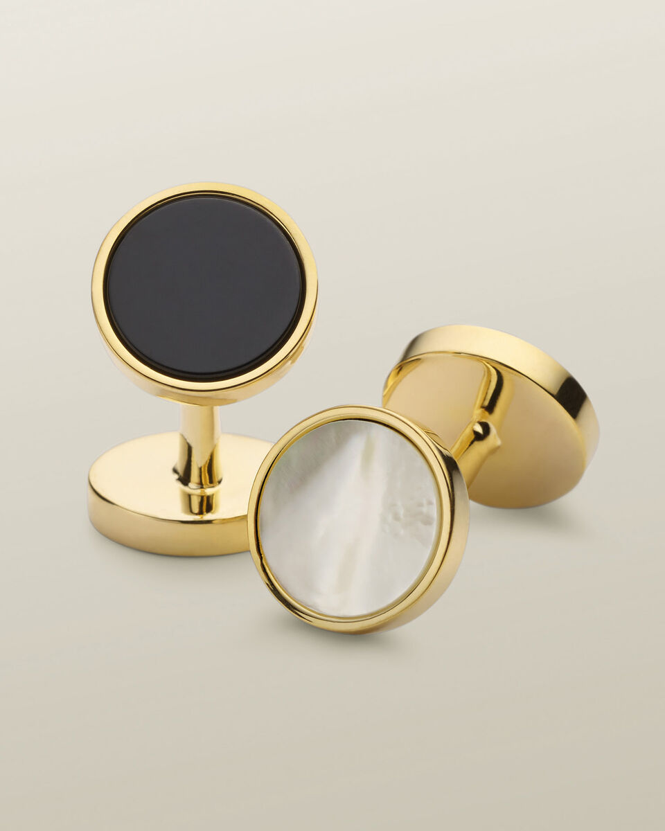 Mother of Pearl and Onyx Reversible Evening Cufflinks - Gold