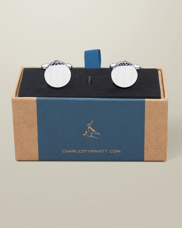 Herringbone Round Cufflinks - Silver