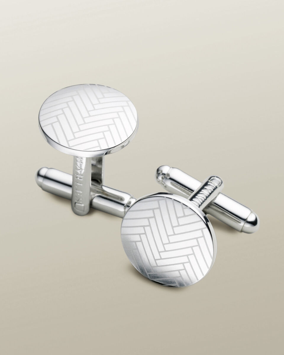 Herringbone Round Cufflinks - Silver