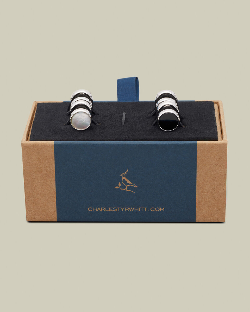Mother of Pearl and Onyx Reversible Evening Studs - Silver
