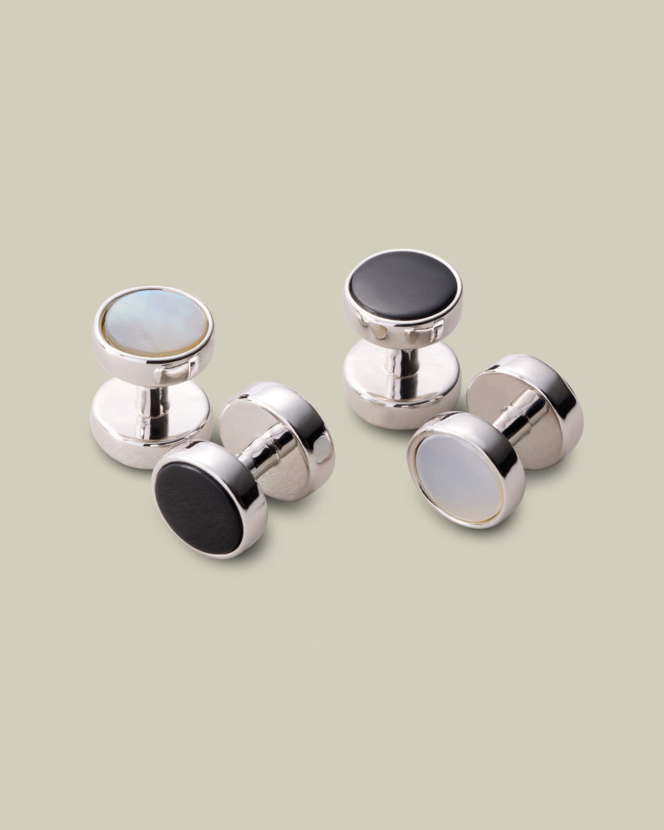 Mother of Pearl and Onyx Reversible Evening Studs - Silver Main image