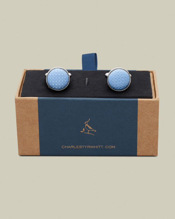 Silk Round Cufflinks - Sky Blue