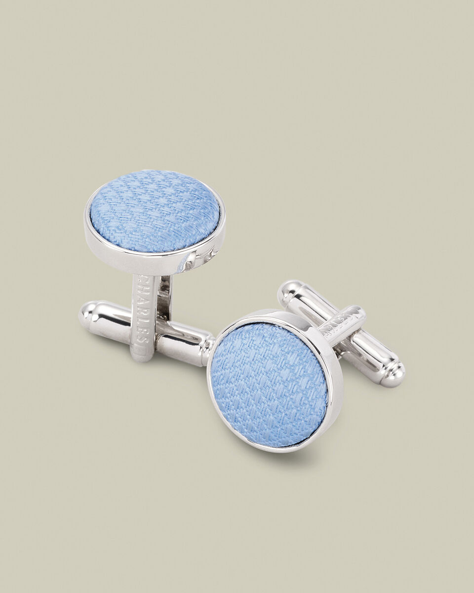 Silk Round Cufflinks - Sky Blue Main image