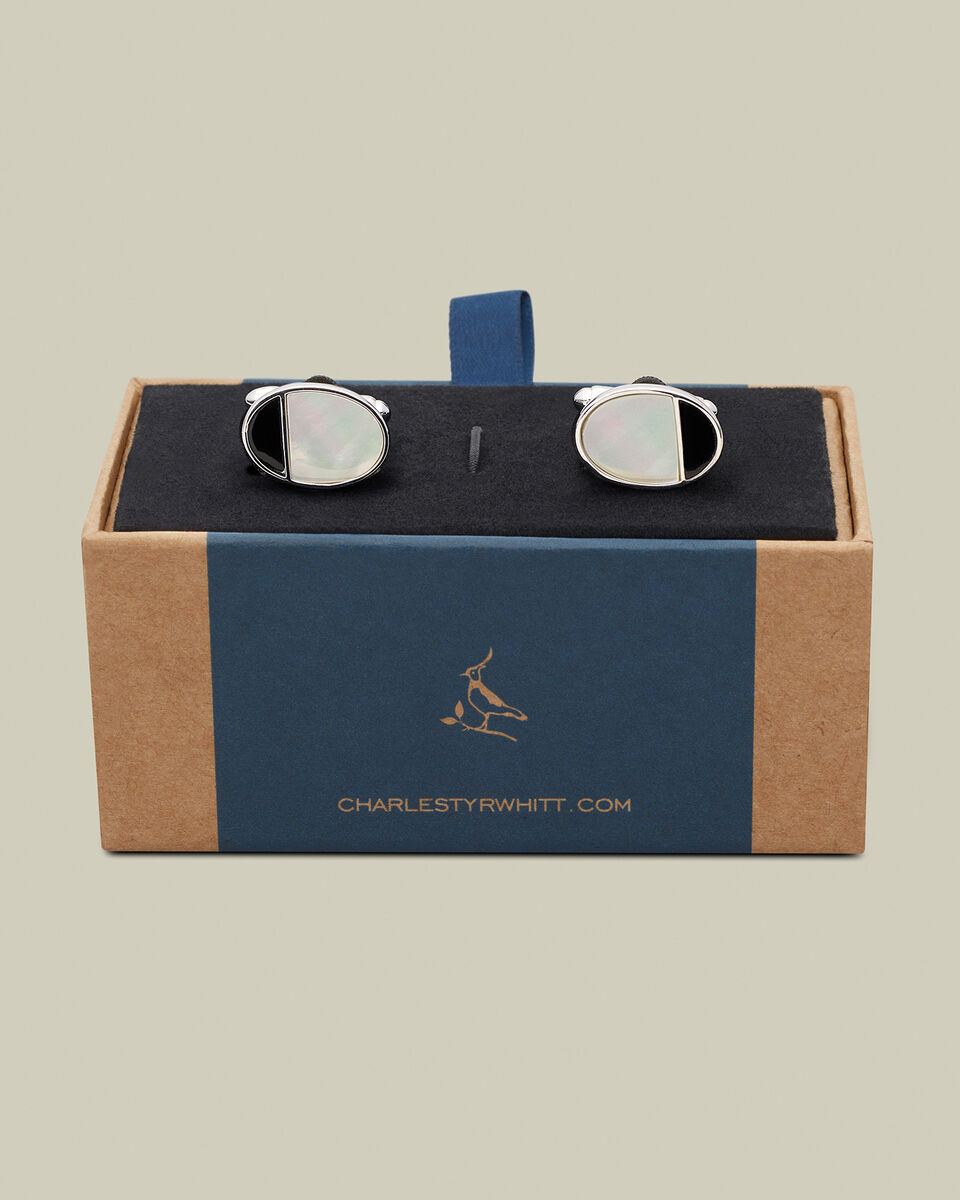 Mother of Pearl and Onyx Oval Cufflinks
