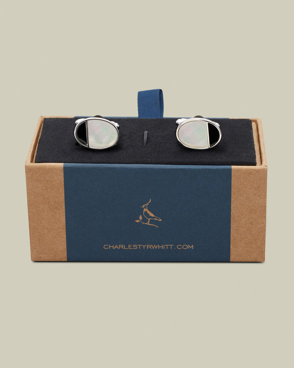 Mother of Pearl and Onyx Oval Cufflinks