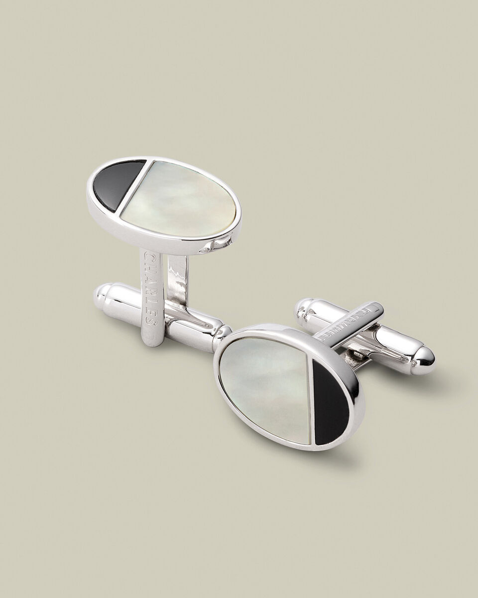 Mother of Pearl and Onyx Oval Cufflinks