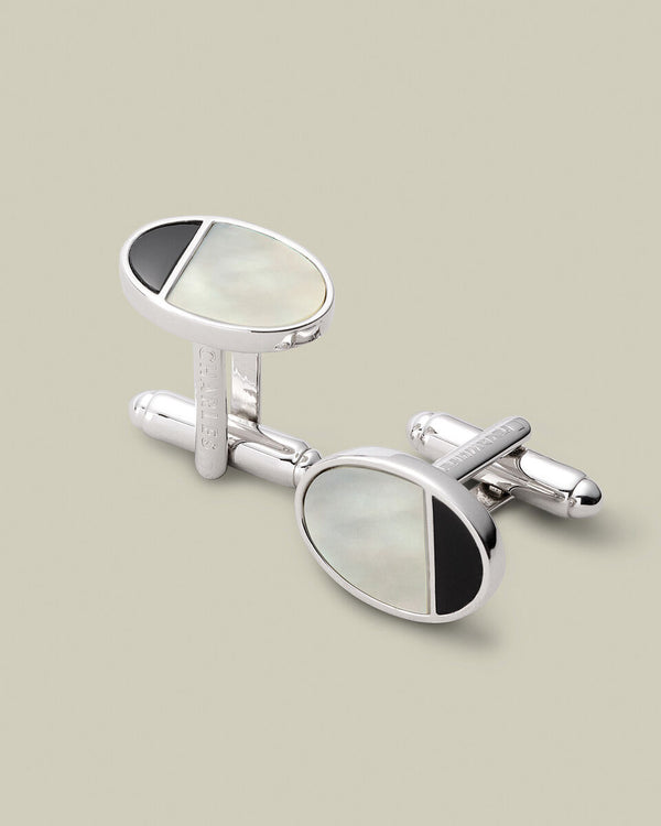 Mother of Pearl and Onyx Oval Cufflinks