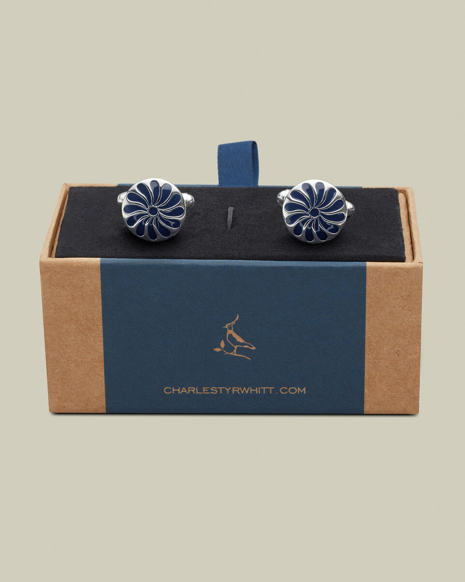 Enamel Flower Cufflinks - Navy Secondary image
