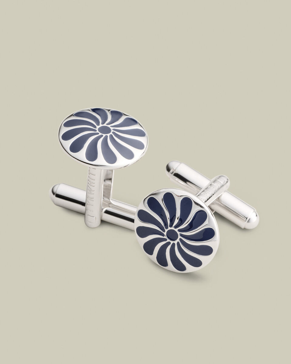 Enamel Flower Cufflinks - Navy