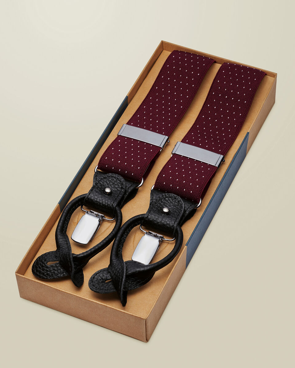 Spot Pattern Combination Suspenders - Wine and White Main image