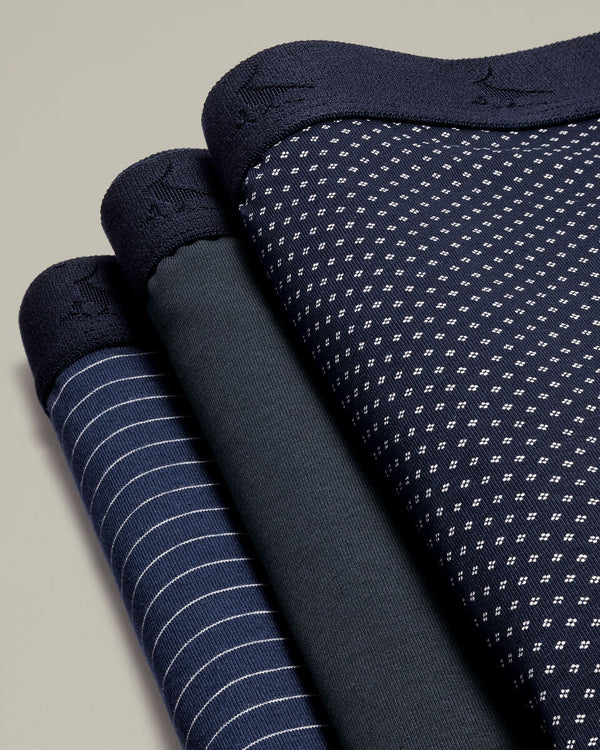 3 Pack Cotton Jersey Patterned Multipack Trunks - French Blue